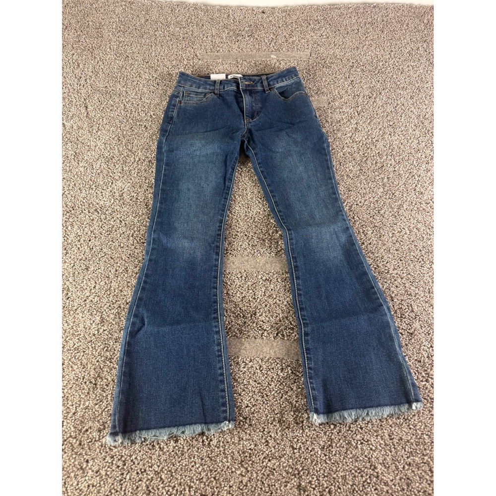 RSQ Womens Low Rise Flare‎ Jeans Size 8 Medium Wash Raw Hem Denim Pants